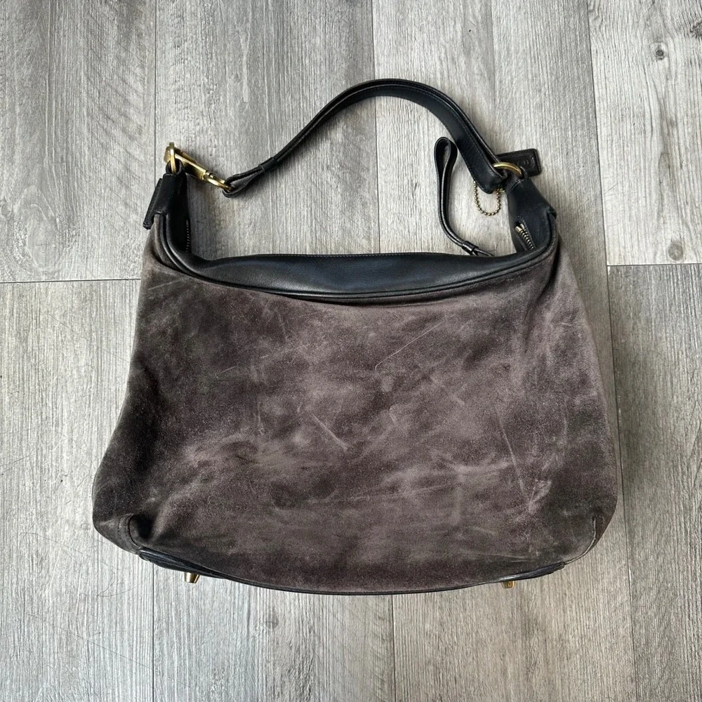 Vintage Coach Brown amanda Suede Leather Trim Hobo Shoulder Bag Purse rare